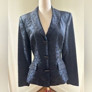 RARE VNTG DEADSTOCK PAMELA DENNIS Jacquard Tuxedo Collar Blazer w Flower Buttons